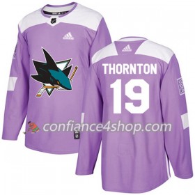 Adidas Maillot de Hockey San Jose Sharks Joe Thornton 19 2017-2018 Violet Fights Cancer Practice Authentic - Homme